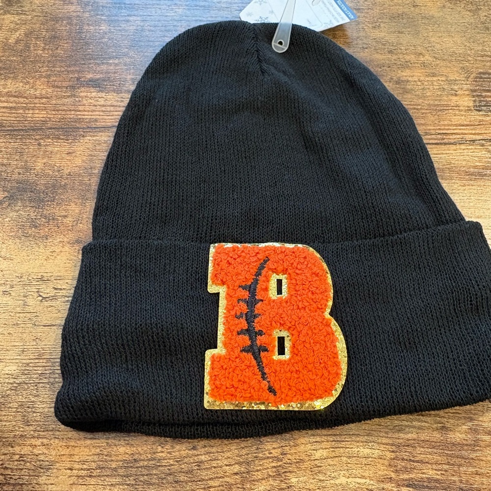 Black and Orange Bengals Beanie with Gold Accent